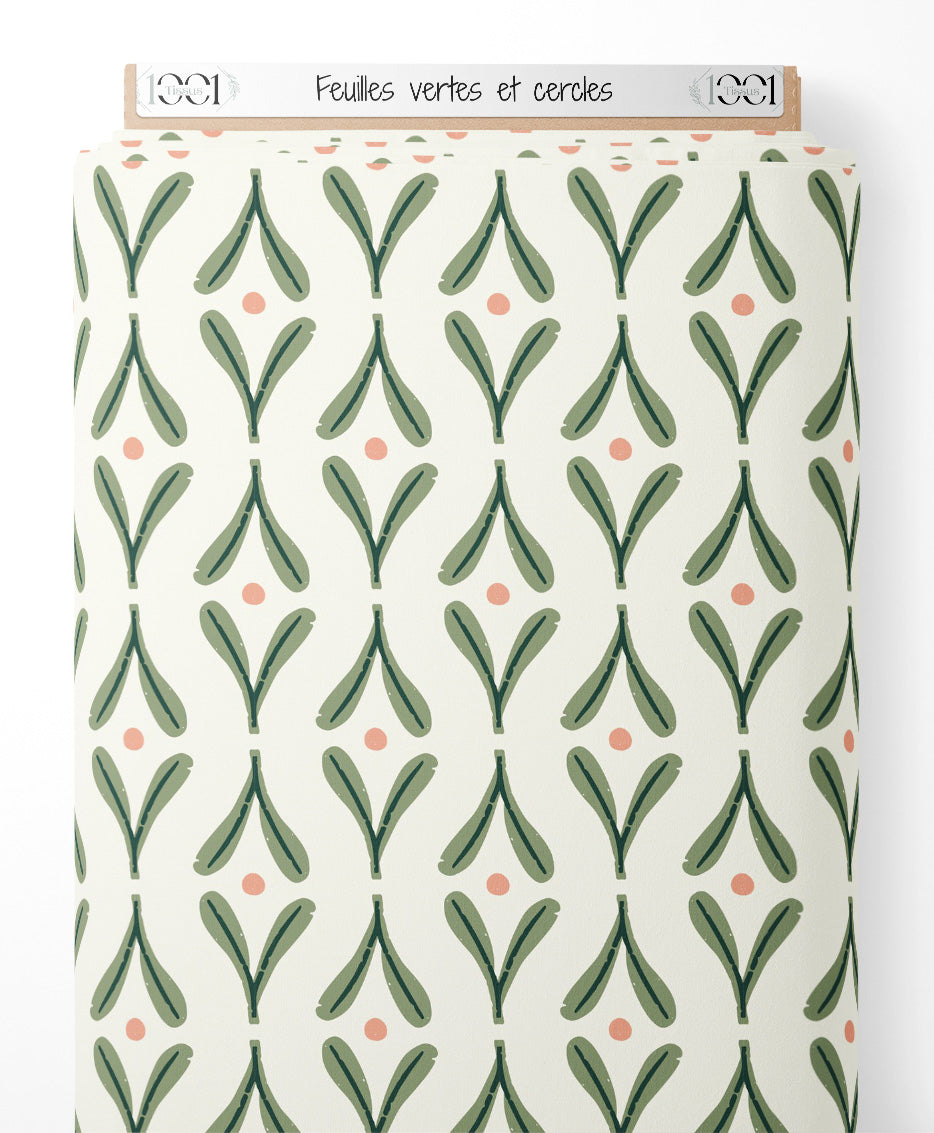 Tissu - Feuilles vertes et cercles