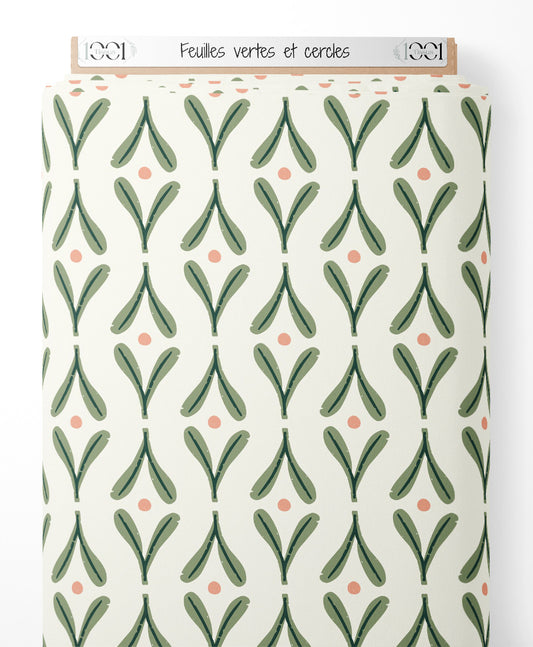 Tissu - Feuilles vertes et cercles