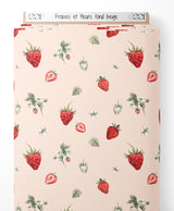 Tissu - Fraises et fleurs sur fond beige