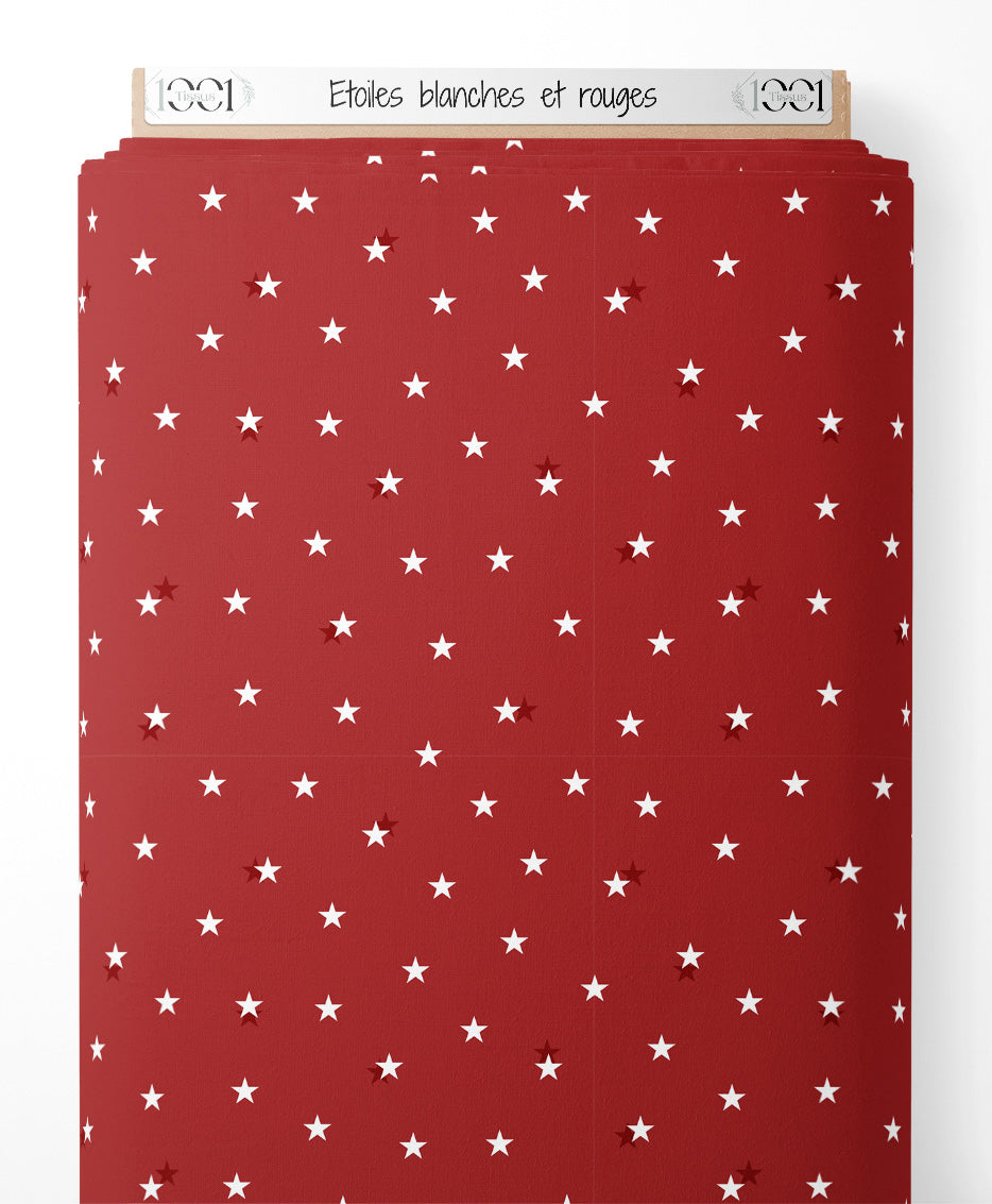 Tissu - Étoiles blanches et rouges