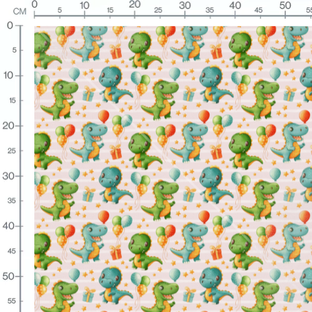 Tissu - Dinosaures et ballons roses