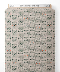Tissu - Ours dessinés fond beige