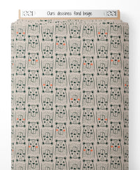 Tissu - Ours dessinés fond beige