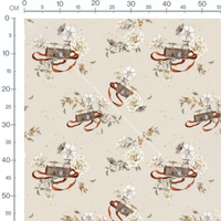 Tissu - Appareils photo et fleurs beige