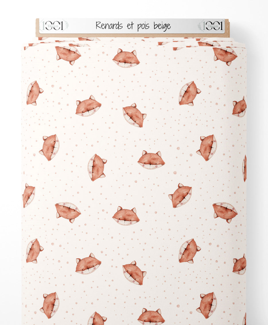 Tissu - Renards et pois beige