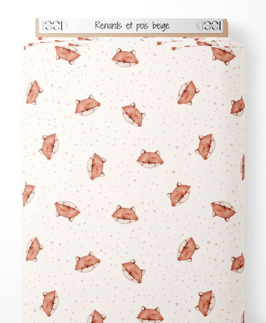 Tissu - Renards et pois beige