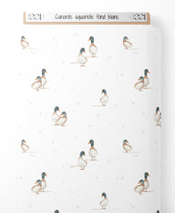 Tissu - Canards aquarelle fond blanc