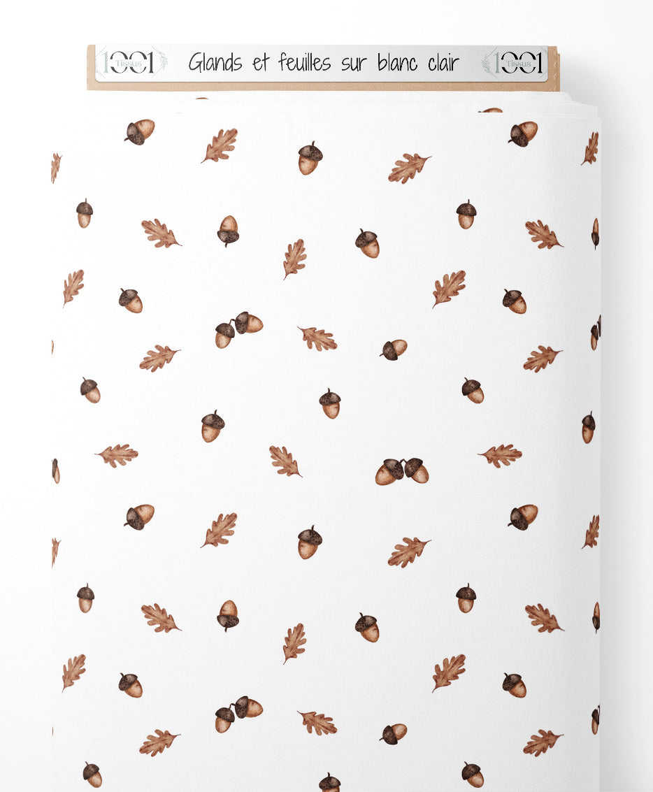 Tissu - Glands et feuilles sur blanc clair
