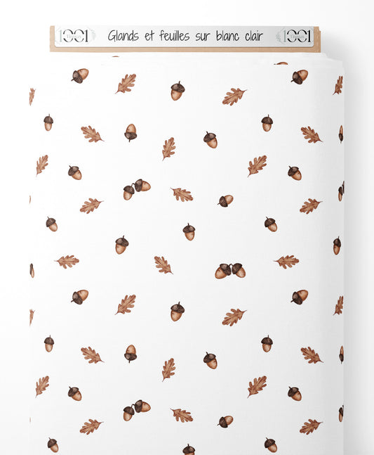 Tissu - Glands et feuilles sur blanc clair