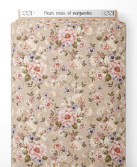 Tissu - Fleurs roses et marguerites