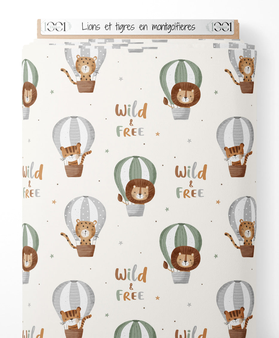 Tissu - Lions et tigres en montgolfières