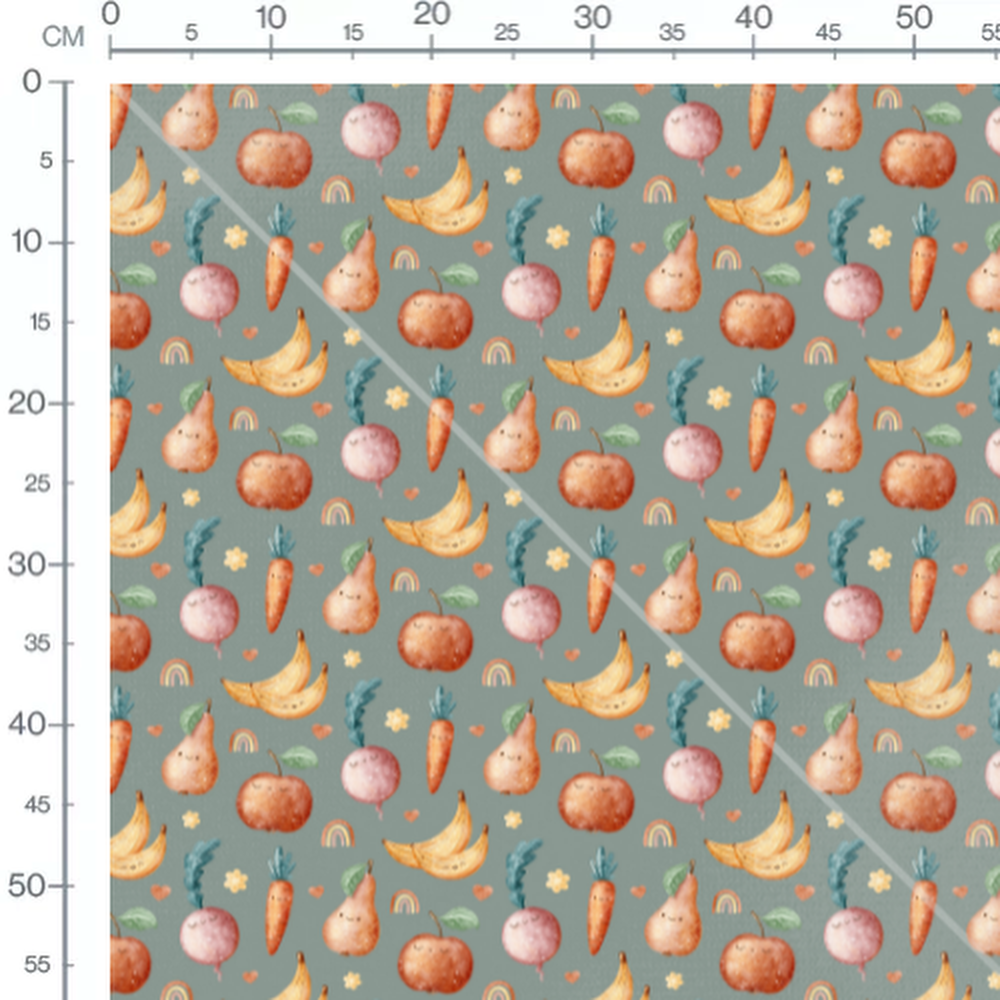 Tissu - Fruits et légumes sur fond vert