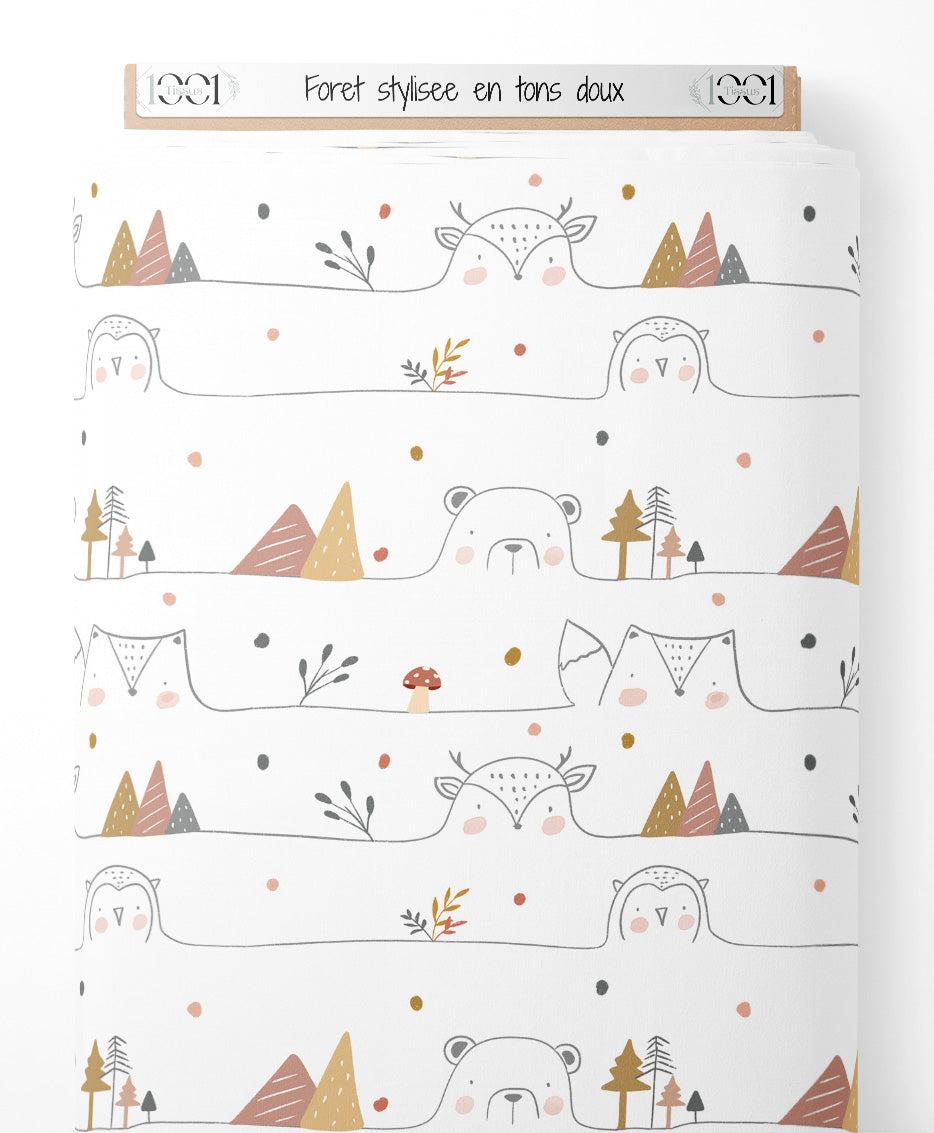 Tissu - Forêt stylisée en tons doux