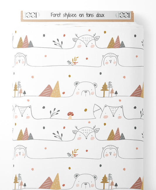 Tissu - Forêt stylisée en tons doux