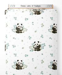 Tissu - Pandas câlins et feuillages