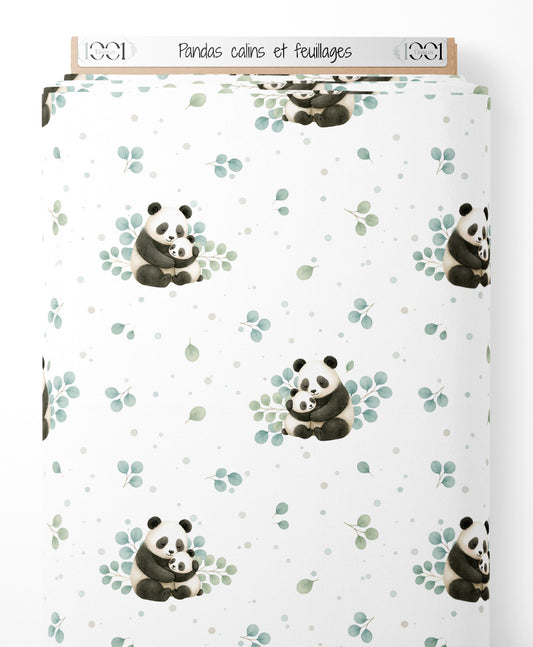 Tissu - Pandas câlins et feuillages
