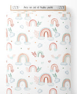 Tissu - Arcs-en-ciel et feuilles pastel