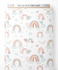 Tissu - Arcs-en-ciel et feuilles pastel
