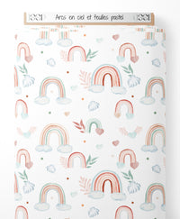 Tissu - Arcs-en-ciel et feuilles pastel