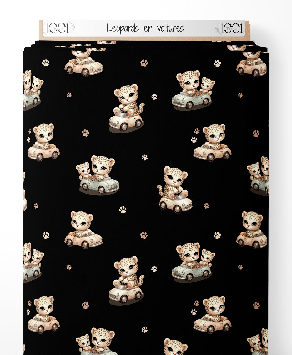 Tissu - Léopards en voitures