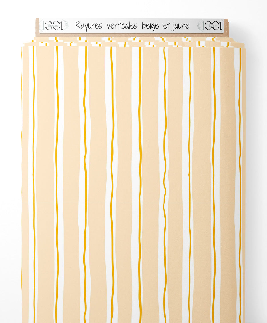 Tissu - Rayures verticales beige et jaune