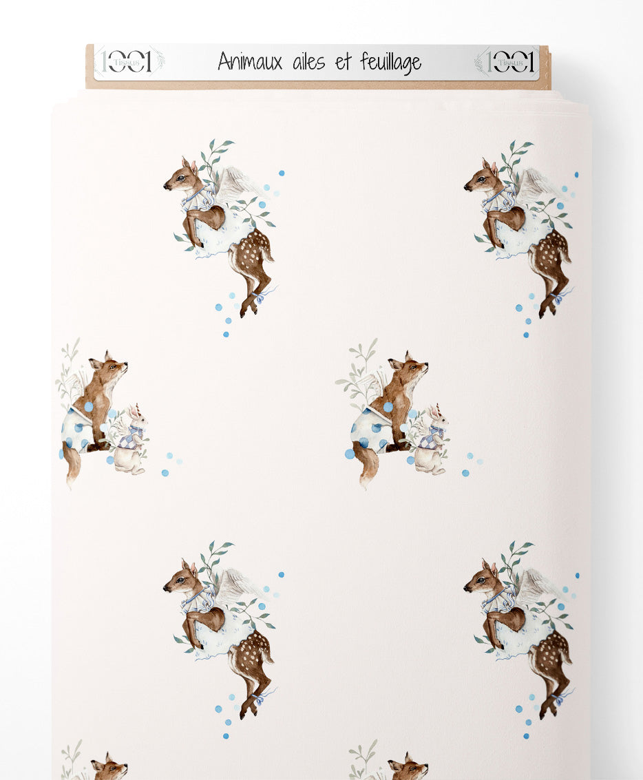 Tissu - Animaux ailés et feuillage