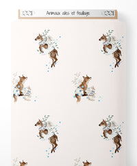 Tissu - Animaux ailés et feuillage