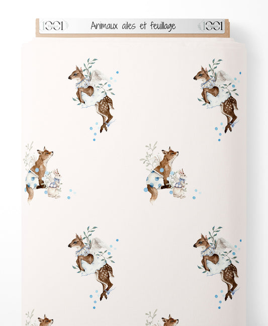 Tissu - Animaux ailés et feuillage