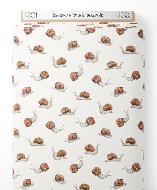 Tissu - Escargots bruns aquarelle