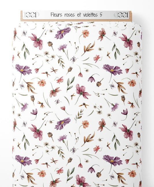 Tissu - Fleurs roses et violettes 5