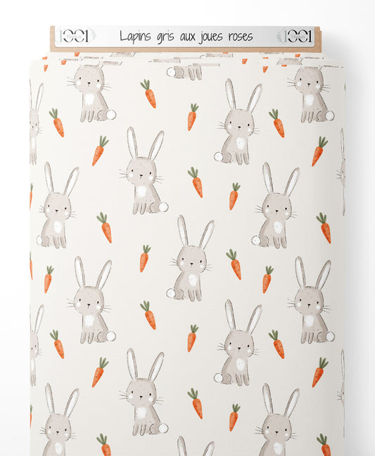Tissu - Lapins gris aux joues roses