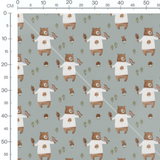 Tissu - Ours et oiseaux sur fond vert
