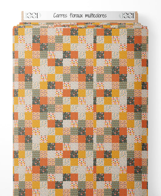 Tissu - Carrés floraux multicolores