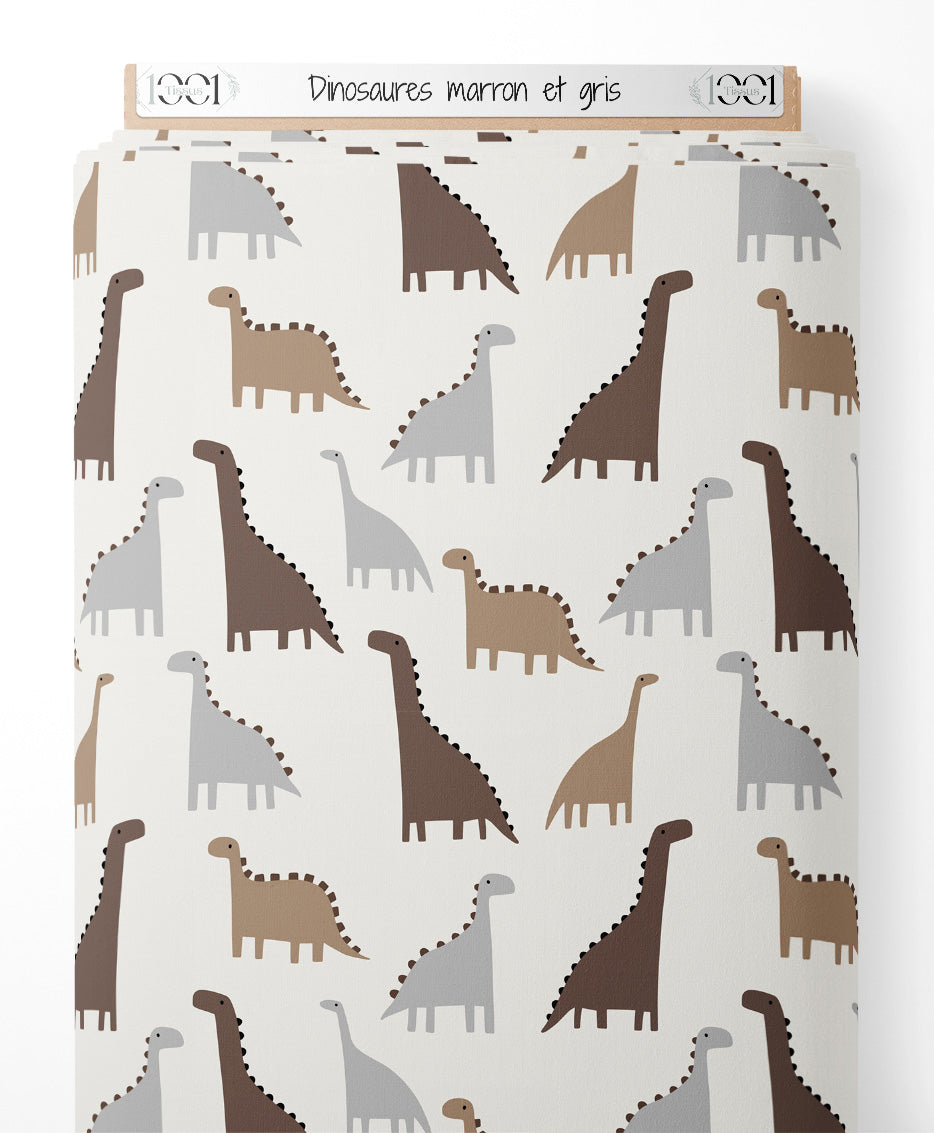Tissu - Dinosaures marron et gris