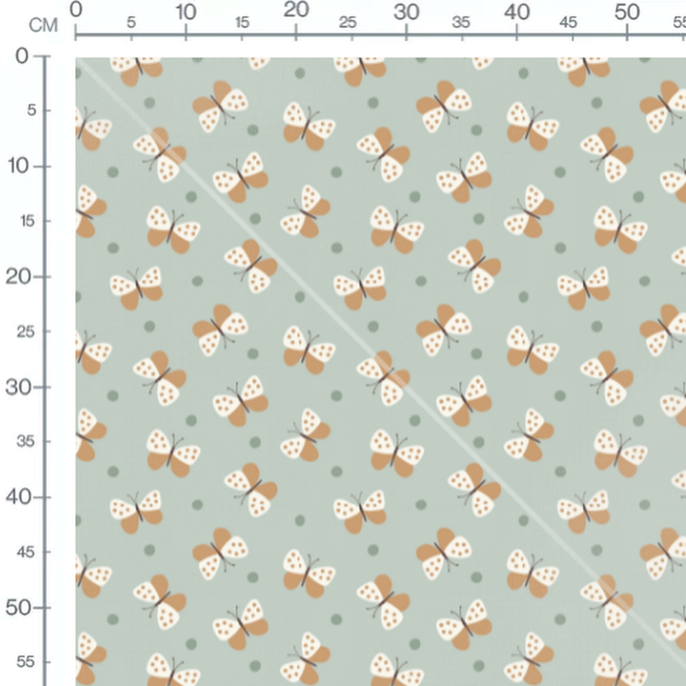 Tissu - Papillons beige sur vert