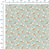 Tissu - Papillons beige sur vert