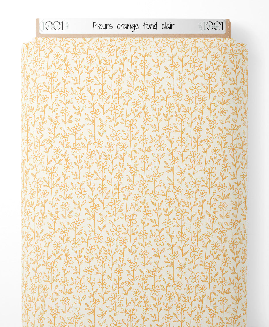 Tissu - Fleurs orange sur fond clair