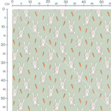 Tissu - Lapins et carottes sur vert