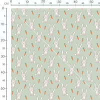 Tissu - Lapins et carottes sur vert