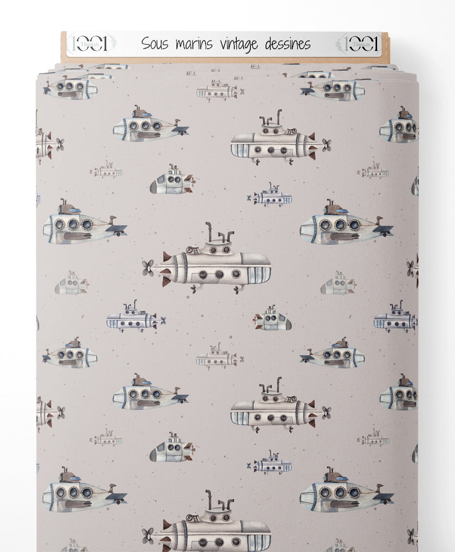 Tissu - Sous-marins vintage dessinés
