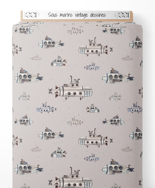 Tissu - Sous-marins vintage dessinés