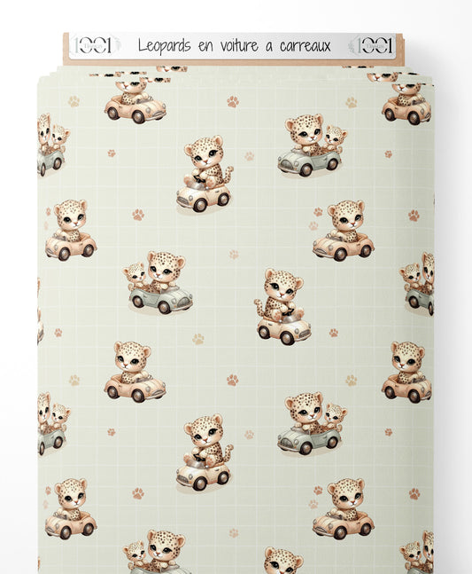 Tissu - Léopards en voiture à carreaux