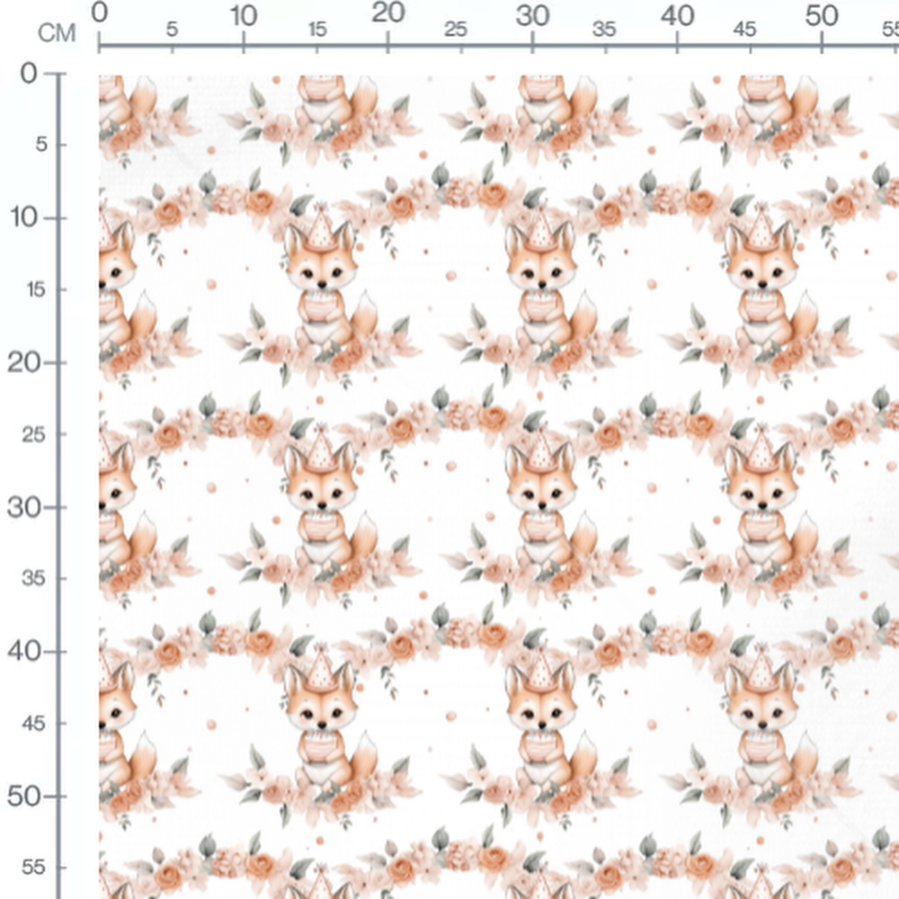 Tissu - Renards festifs et fleurs roses