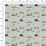 Tissu - Camions gris et maisons marron