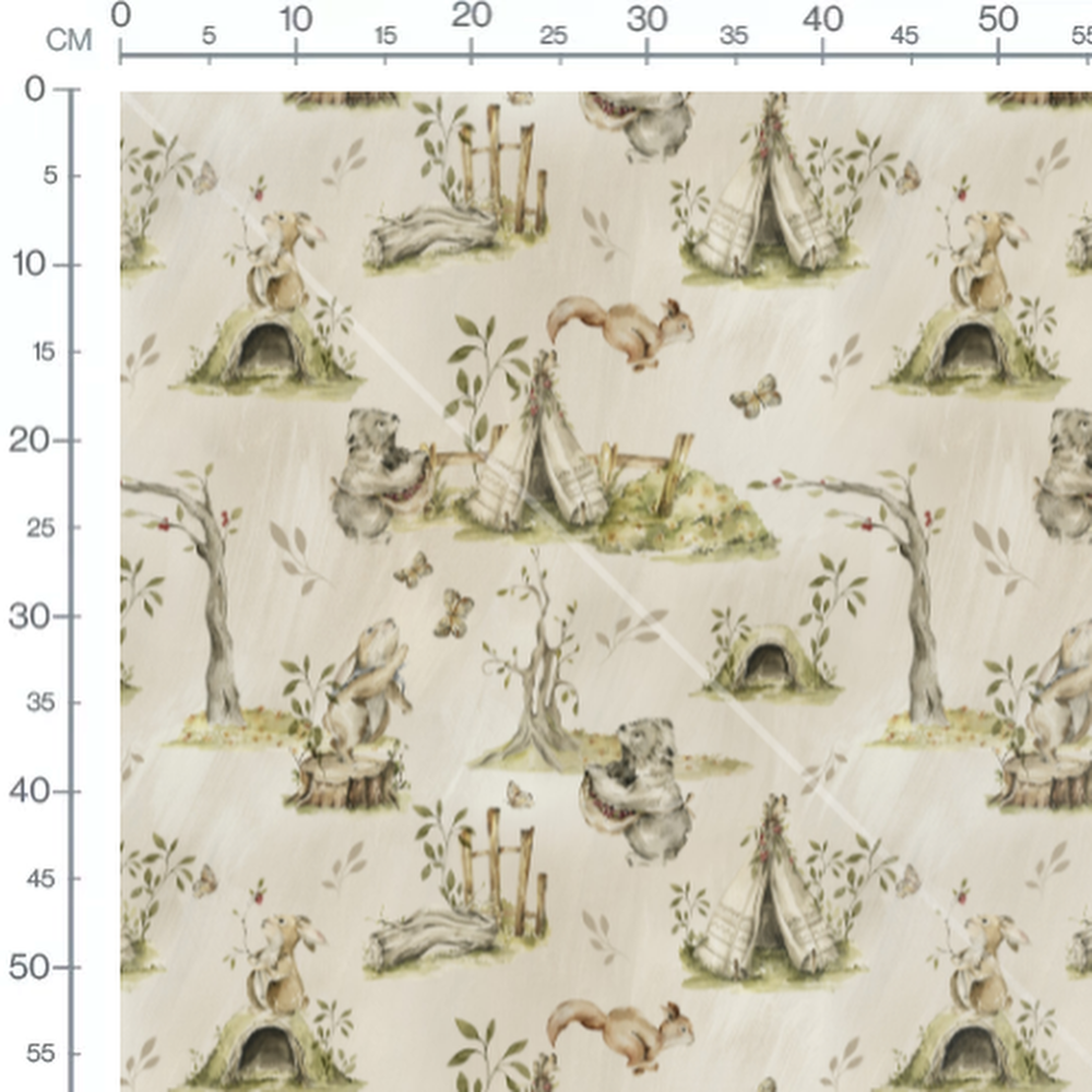 Tissu - Animaux et tentes en forêt