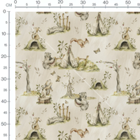Tissu - Animaux et tentes en forêt