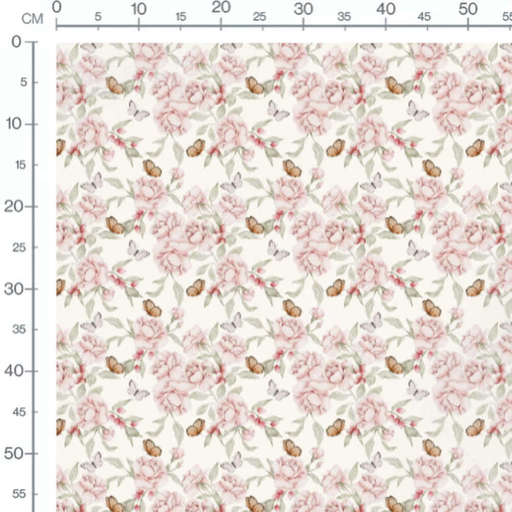 Tissu - Pivoines et papillons pastel