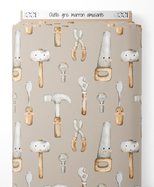Tissu - Outils gris marron amusants