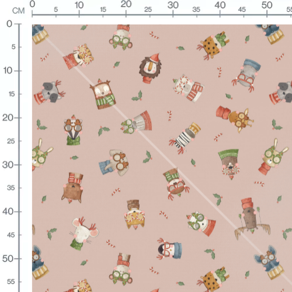 Tissu - Animaux festifs sur fond beige