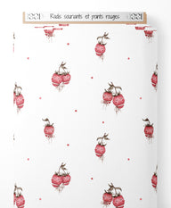 Tissu - Radis souriants et points rouges